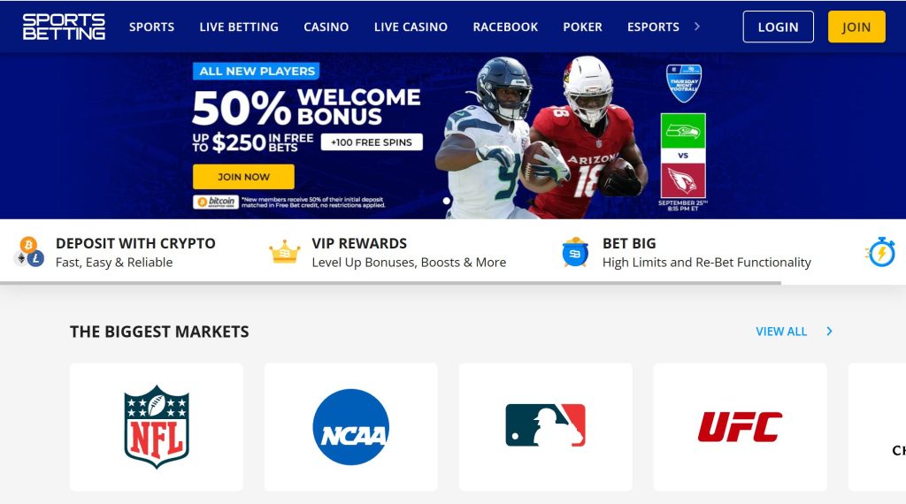 Sports Betting Online Sportsbook front page snapshot showing the main welcome bonus