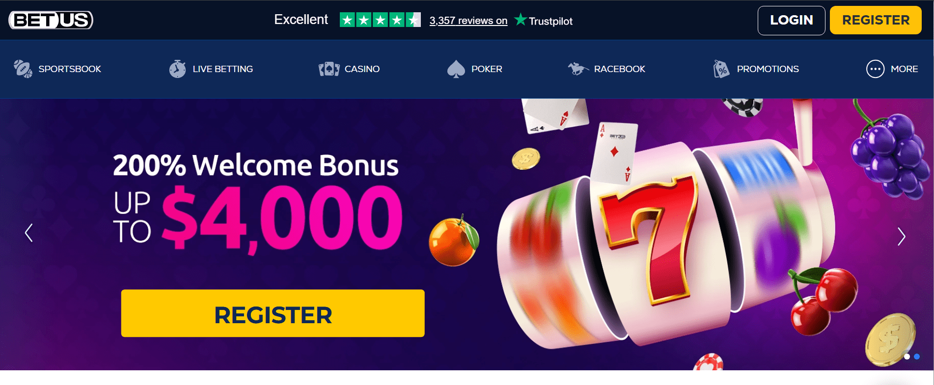 BetUS sportsbook homepage screenshot trusted veteran with high-stakes potential